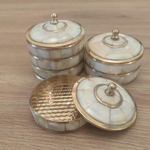 Handmade Mother of Pearl & Brass Vanity Boxes – Set of 3  Inlay Jewelry Storage