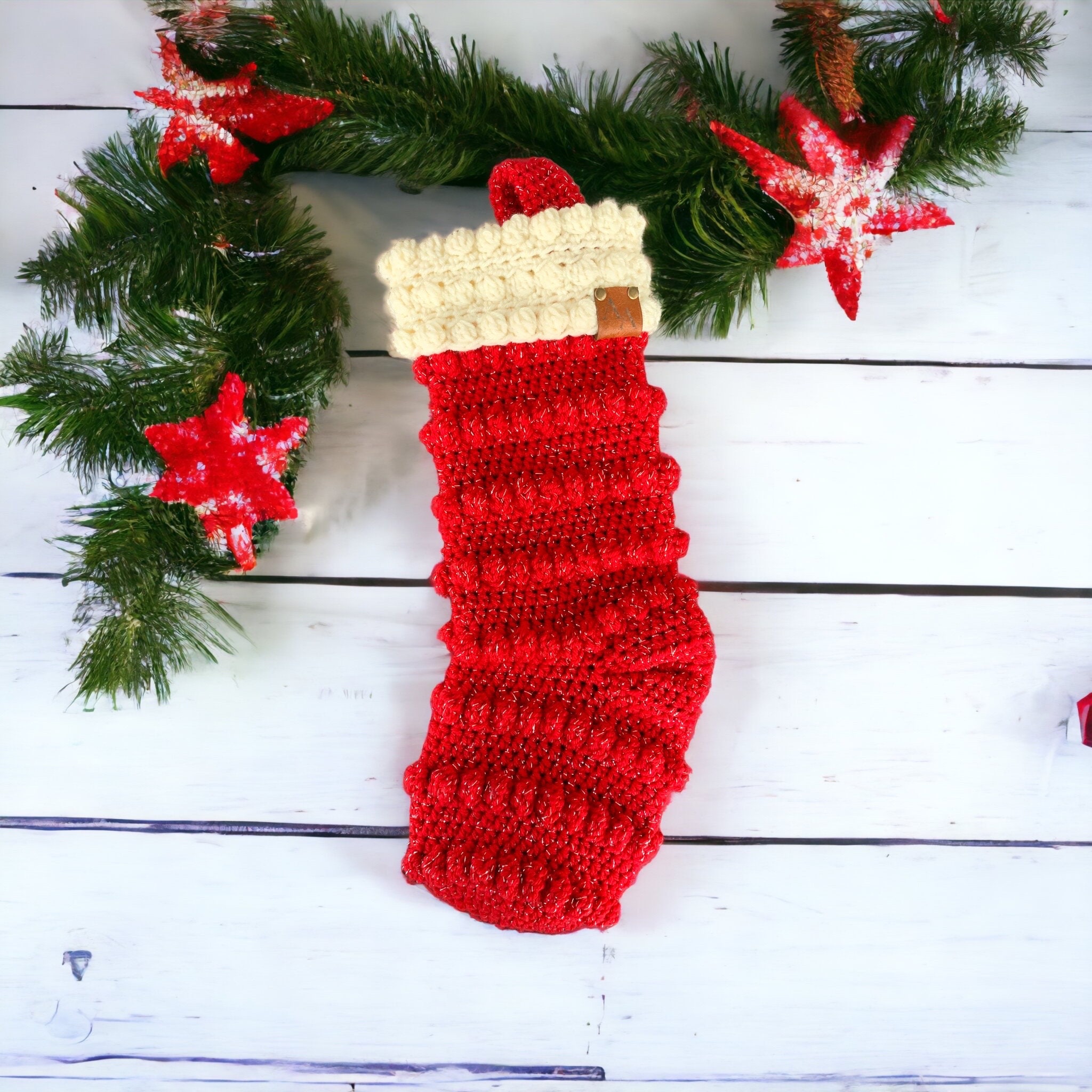 Red Stocking, Christmas Stocking, Handmade Holiday Decor, Christmas Red Stocking, Cozy Home