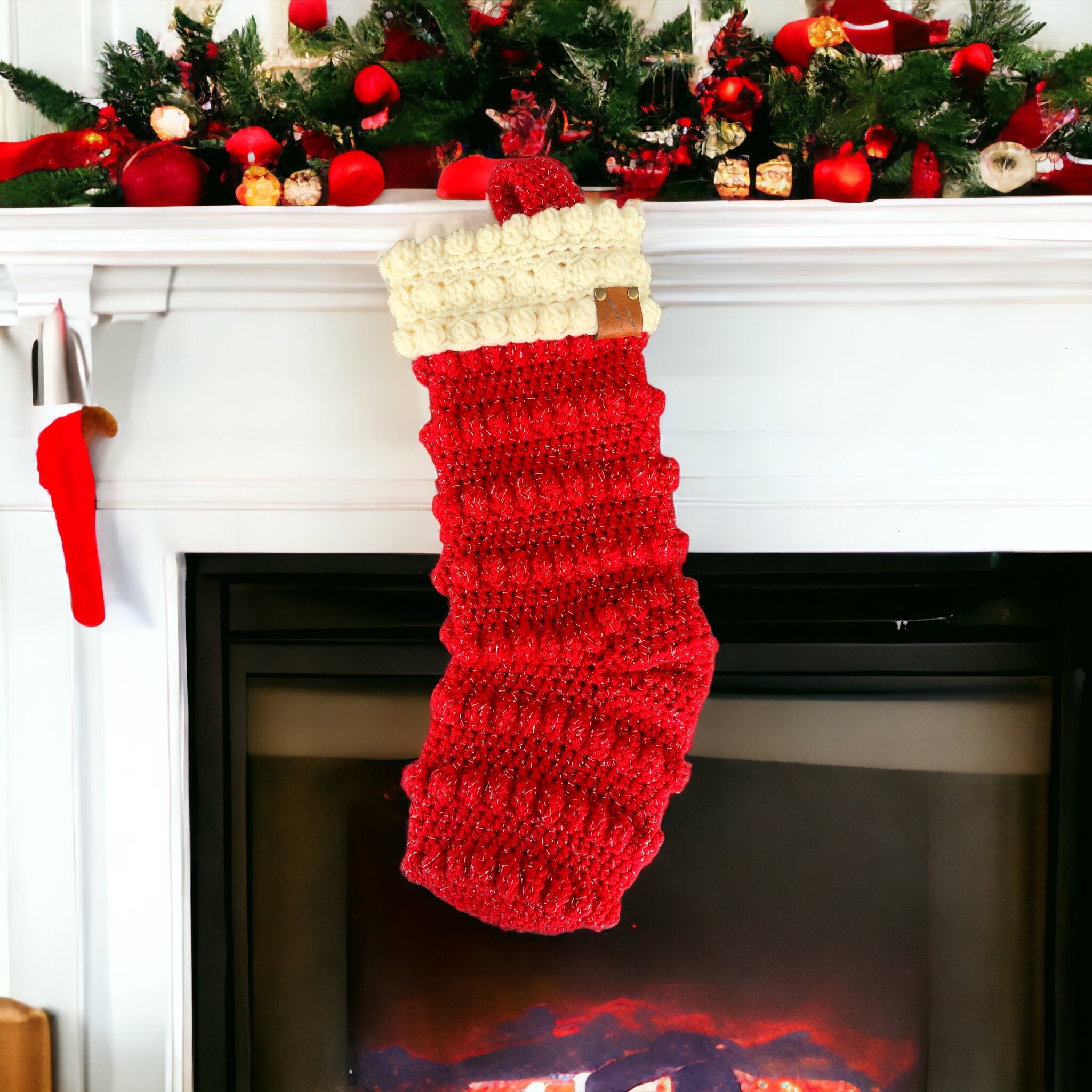 Red Stocking, Christmas Stocking, Handmade Holiday Decor, Christmas Red Stocking, Cozy Home