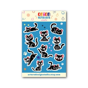 Black Cat Sticker Sheet | Cute Cat Sticker Sheet | Black Cat Stickers | Planner Stickers | Cartoon Cat | Black Cat | Cat Sticker Pack