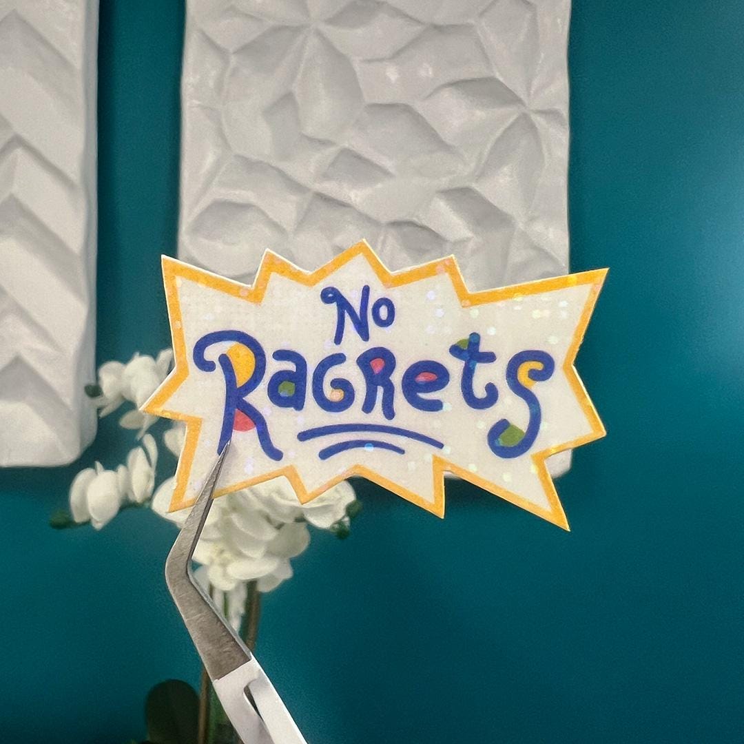 No Ragrets Holographic Sticker: 90s Cartoon Spoof - Etsy
