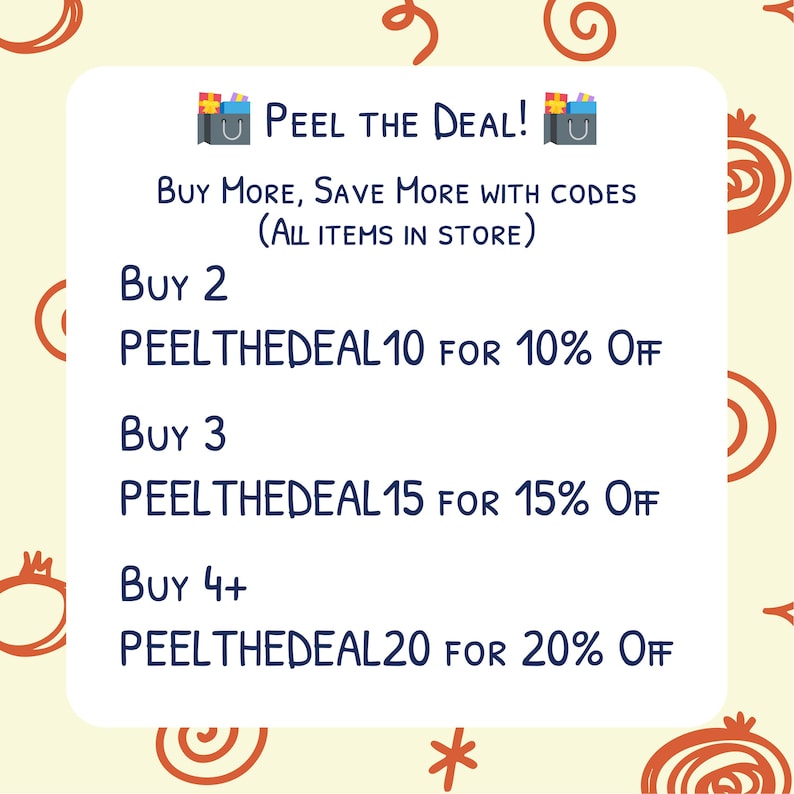 Puede incluir: Gr&aacute;fico promocional con el texto "PEEL THE DEAL!". Ofrece descuentos en todos los art&iacute;culos de la tienda. Compra 2 art&iacute;culos y obt&eacute;n un 10% de descuento con el c&oacute;digo PEELTHEDEAL10. Compra 3 art&iacute;culos y obt&eacute;n un 15% de descuento con el c&oacute;digo PEELTHEDEAL15. Compra 4+ art&iacute;culos y obt&eacute;n un 20% de descuento.
