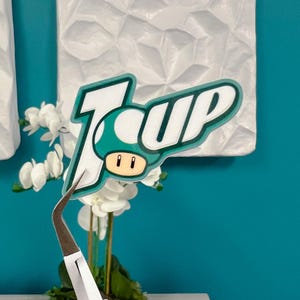 1 UP Green Mushroom Gamer Sticker: Retro Parody, Waterproof Vinyl