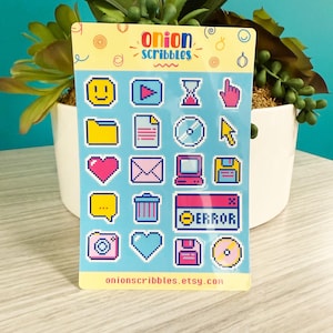 Retro Pixel Computer Icon Stickers: 8-Bit Planner Stickers