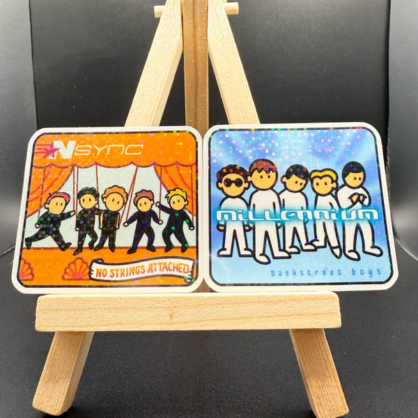 90s and 2000s Boyband Holographic Stickers: Cartoon Album Covers