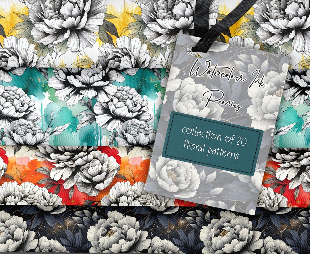 Watercolor Peony Seamless Patterns, Floral Digital Paper Pack, Peony ...