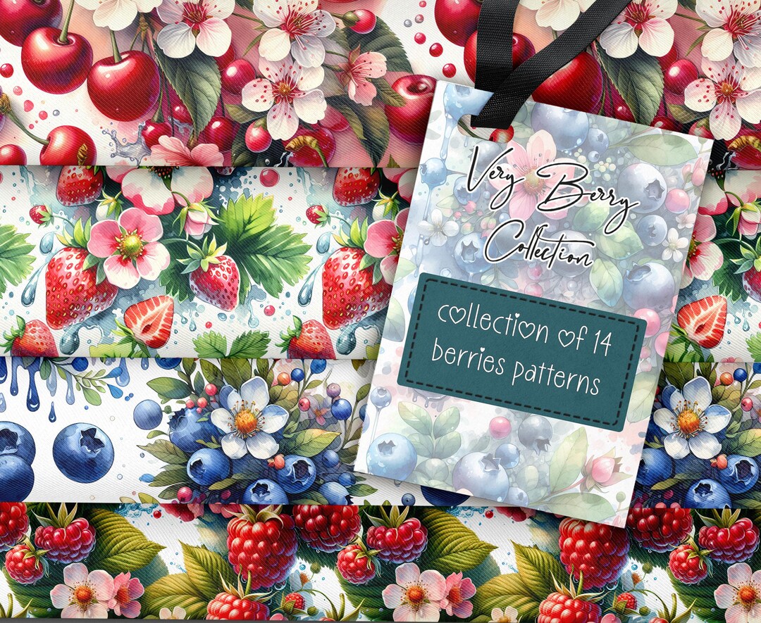 Summer Berries Patterns Bundle | Sweet Berries PNG | Raspberries and ...