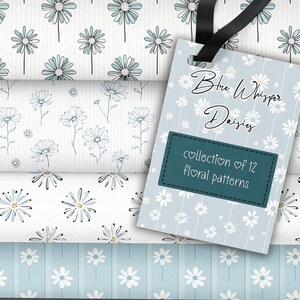 Blå prästkrage sömlösa mönster, Cottagecore blommigt paket, digitala papper, mjuk blå tapetdesign, scrapbookingbakgrunder, barnrumstryck