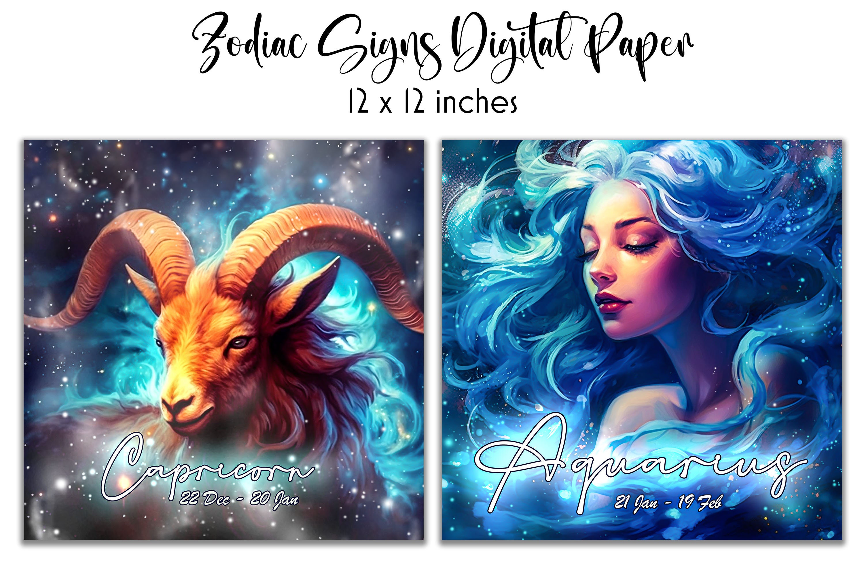 Zodiac Signs Digital Paper Pack | 12 Zodiac Signs Illustrations