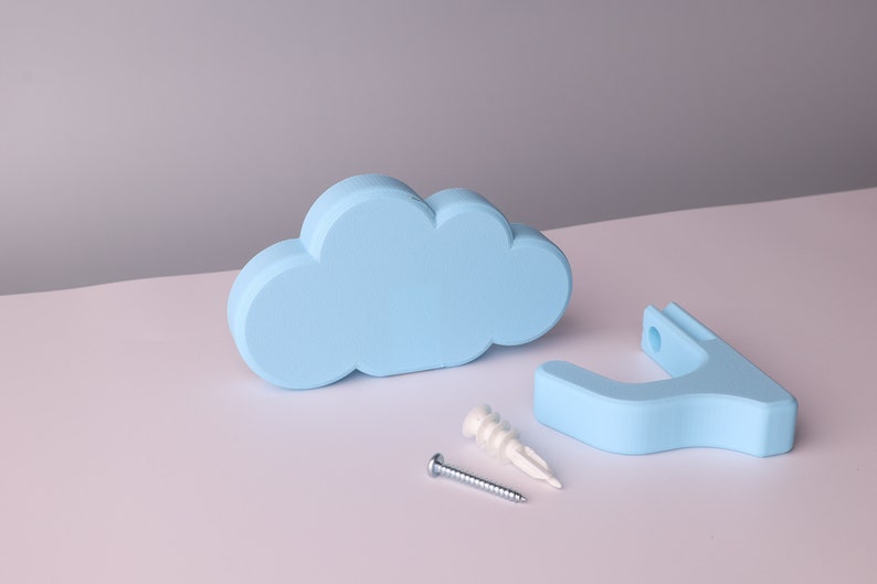 a cloud, wall hook, mounting screw, and drywall anchor