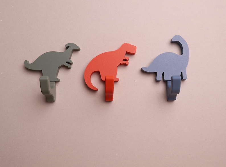 3 dinosaur wall hooks