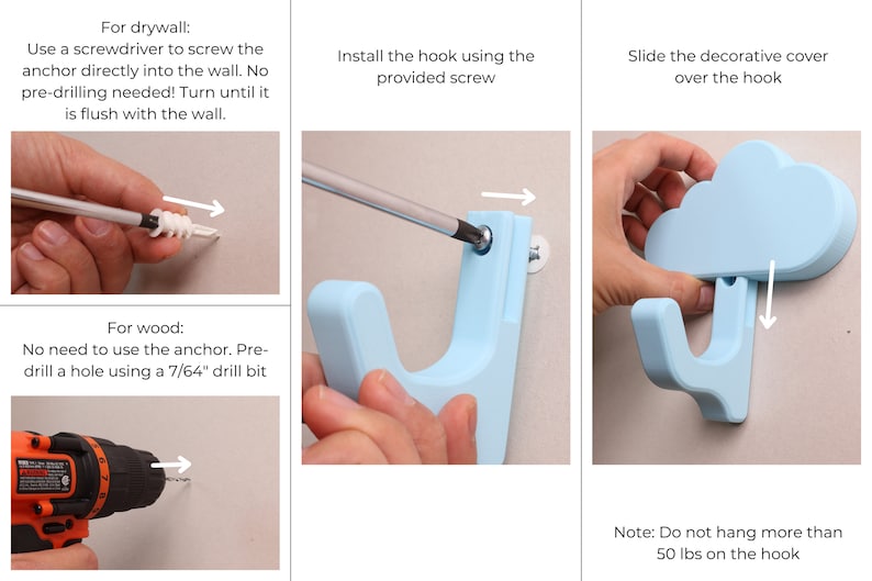 Instructions on how to install the wall hook