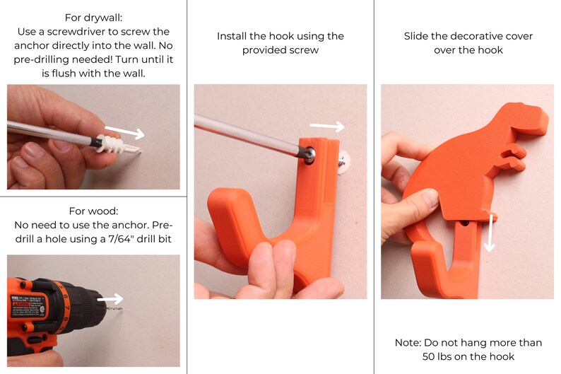 Installation instructions for the wall hook