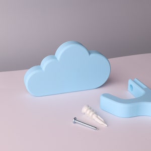 a cloud, wall hook, mounting screw, and drywall anchor