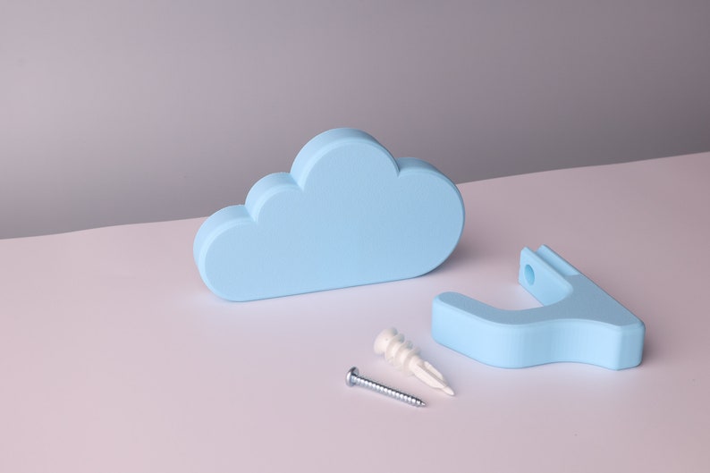 a cloud, wall hook, mounting screw, and drywall anchor