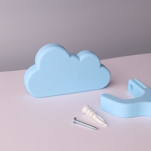 a cloud, wall hook, mounting screw, and drywall anchor
