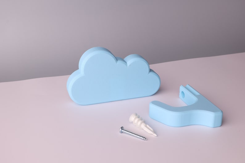 a cloud, wall hook, mounting screw, and drywall anchor