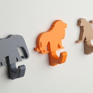 Gancho de pared Safari / león, elefante, jirafa, mono, rinoceronte, hipopótamo