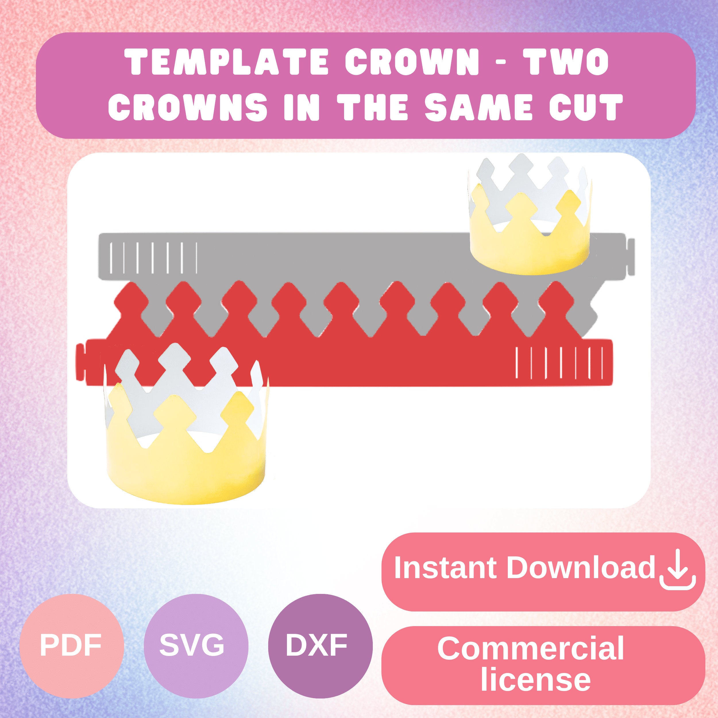 Crown templates for parties or birthdays. Different  formats SVG, PDF, DXF  to cut with Cricut, Shilouette, Brother