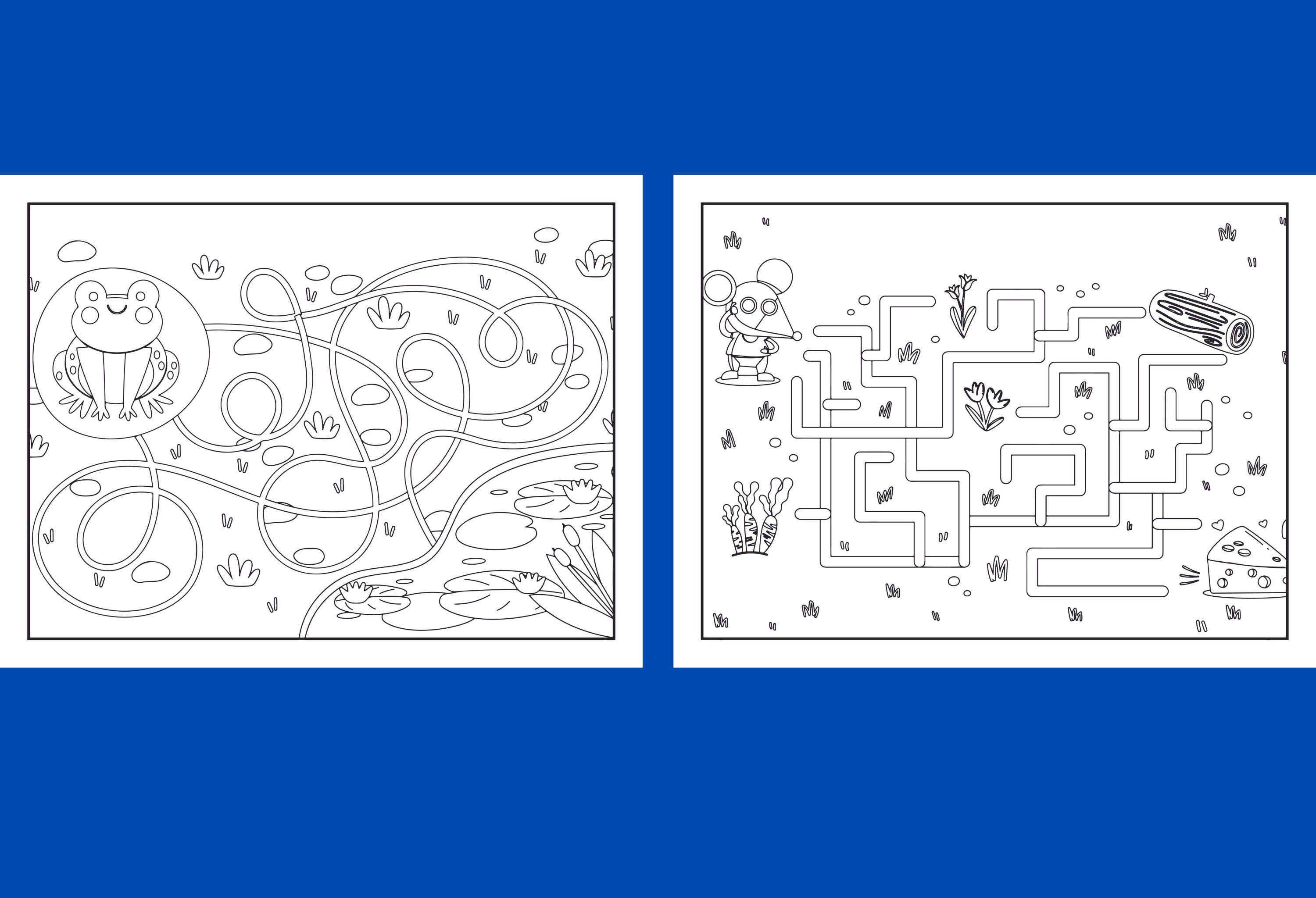 24 Educational Mazes for Kids, 24 Educational and Coloring Pages for