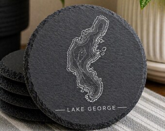 Lake George Laser Engraved Slate Coaster