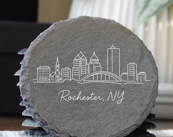 Posavasos de pizarra con el horizonte de Rochester, NY (hechos a mano)