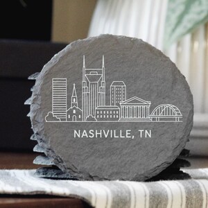 Nashville TN Detailed Skyline Slate Coasters - Handmade