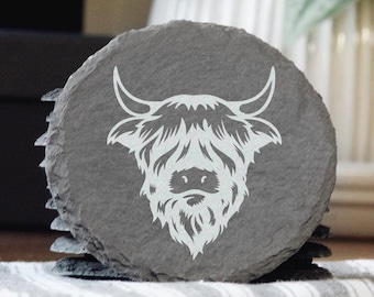 Highland Kuh Schiefer Untersetzer mit Gravur