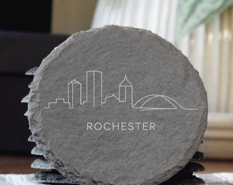 Rochester NY Skyline Single Line Slate Coasters - Handmade