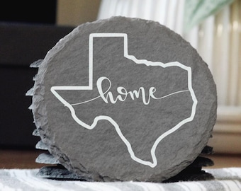 Posavasos de pizarra de Texas: regalo rústico del estado grabado con láser