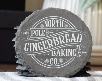 Posavasos de pizarra de jengibre del Polo Norte: decoración navideña para la cocina