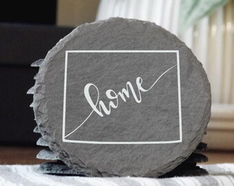 Posavasos de pizarra de Wyoming: regalo rústico estatal grabado con láser