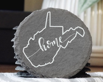 Posavasos de pizarra de Virginia Occidental: regalo rústico estatal grabado con láser