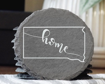 Posavasos de pizarra de Dakota del Sur: decoración rústica grabada con láser