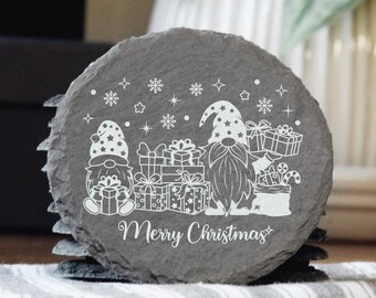 Posavasos de pizarra con forma de gnomo navideño hecho a mano: decoración rústica para las fiestas