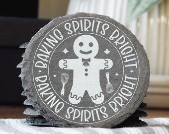 Posavasos de pizarra de jengibre: Baking Spirits Bright, decoración navideña