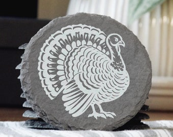 Thanksgiving Turkey Engraved Slate Coasters | Thanksgiving Holiday | Housewarming Gift
