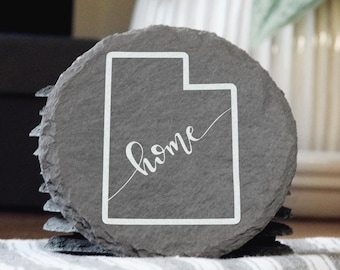 Posavasos de pizarra de Utah: regalo rústico del estado grabado con láser
