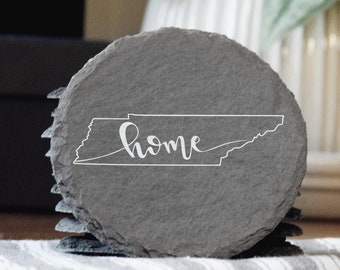Posavasos de pizarra de Tennessee: regalo rústico del estado grabado con láser
