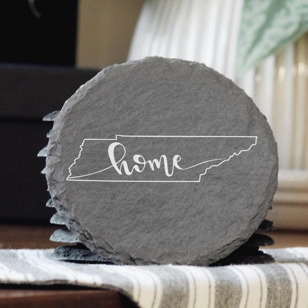 Tennessee Slate Coaster: Laser Engraved Rustic State Gift