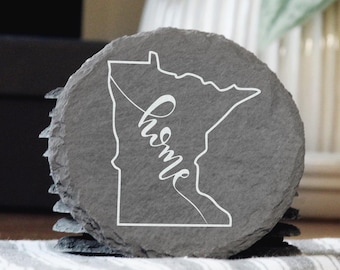 Porta-copos de ardósia de Minnesota: presente rústico de estado natal gravado a laser