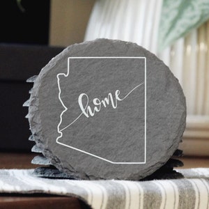 Arizona Home Slate Coaster - Laser Engraved State Outline, Rustic Decor, Unique Arizona Gift