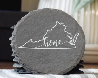 Posavasos de pizarra de Virginia: regalo rústico del estado grabado con láser