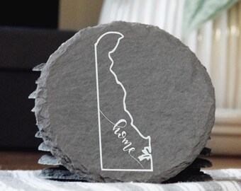Delaware Home Slate Coaster - Laser Engraved State Outline, Rustic Decor, Unique Delaware Gift