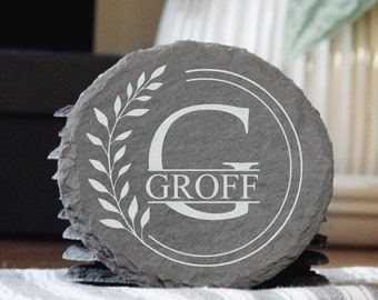 Customized Name Laser Engraved Homemade Slate Coasters for Housewarming Gift | Family Gift