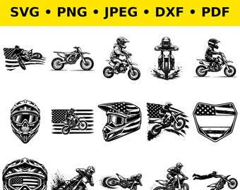 Motocross bundle 15 Graphics: Svg, Dxf, Png, Jpeg, Pdf 300 DPI Digital Downloads