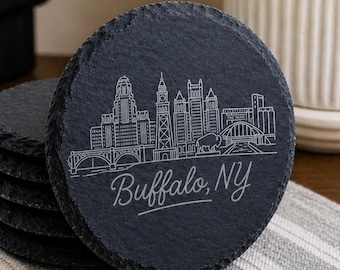 Buffalo NY Skyline Slate Coasters - Handmade