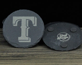 Set of Texas Rangers Engraved Slate Coasters