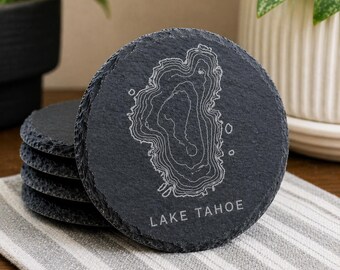 Laser gravierte Lake Tahoe Schiefer Untersetzer