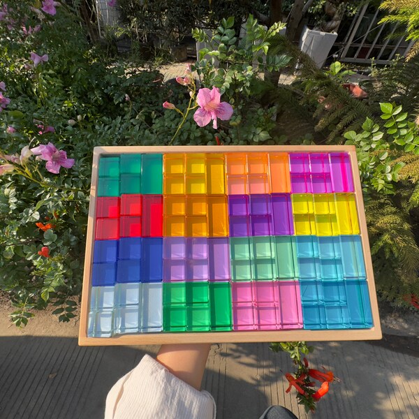 Rainbow Acrylic Cube Building Blocks, Transparent Acrylic Building Cubes for Kids